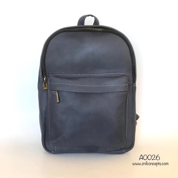 Blue Leather Backpack, Royal Blue - Picture 5 of 6
